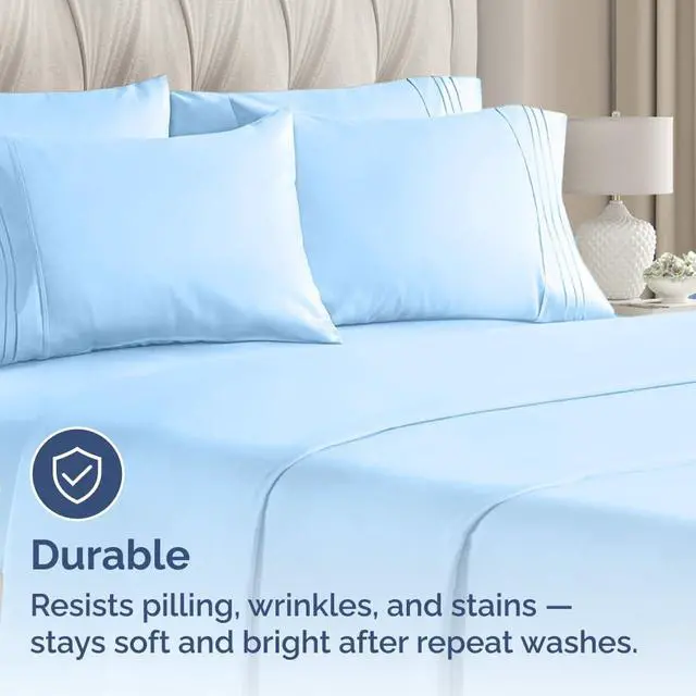 Alt view image 4 of 7 - Standard Pillow Cases Set of 6 - Ultra Soft Hotel Quality Pillowcase Covers - Comfy & Wrinkle Free - Shrink, Stain and Fade Resistant - Machine Washable Pillow Protectors - 6 Piece Set - Light Blue