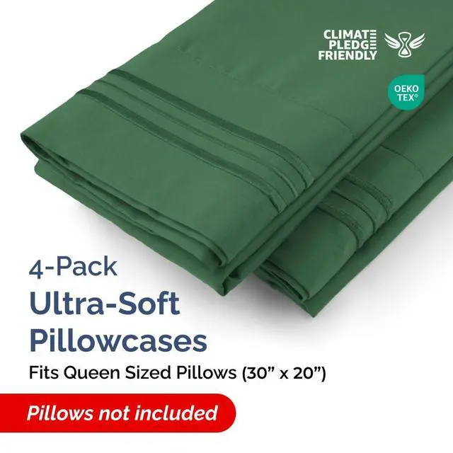 Alt view image 2 of 7 - Queen Pillow Cases Set of 4 - Ultra Soft Hotel Quality Pillowcase Covers - Comfy, Cozy & Wrinkle Free - Shrinkage and Fade Resistant - Machine Washable Pillow Protectors - 4 Piece Set - Emerald Green