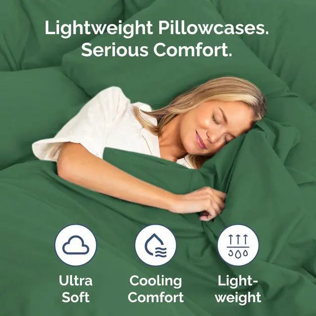 Alt view image 3 of 7 - Queen Pillow Cases Set of 4 - Ultra Soft Hotel Quality Pillowcase Covers - Comfy, Cozy & Wrinkle Free - Shrinkage and Fade Resistant - Machine Washable Pillow Protectors - 4 Piece Set - Emerald Green