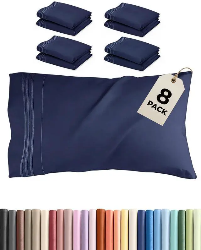 Main image of King Standard Pillow Cases Set of 8 - Ultra Soft Hotel Quality Pillowcase Covers - Comfy & Wrinkle Free - Wrinkle & Fade Resistant - Soft, Machine Washable Pillow Protectors - 8 Piece Set - Navy Blue