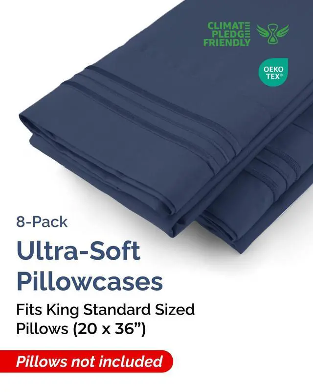 Alt view image 2 of 7 - King Standard Pillow Cases Set of 8 - Ultra Soft Hotel Quality Pillowcase Covers - Comfy & Wrinkle Free - Wrinkle & Fade Resistant - Soft, Machine Washable Pillow Protectors - 8 Piece Set - Navy Blue