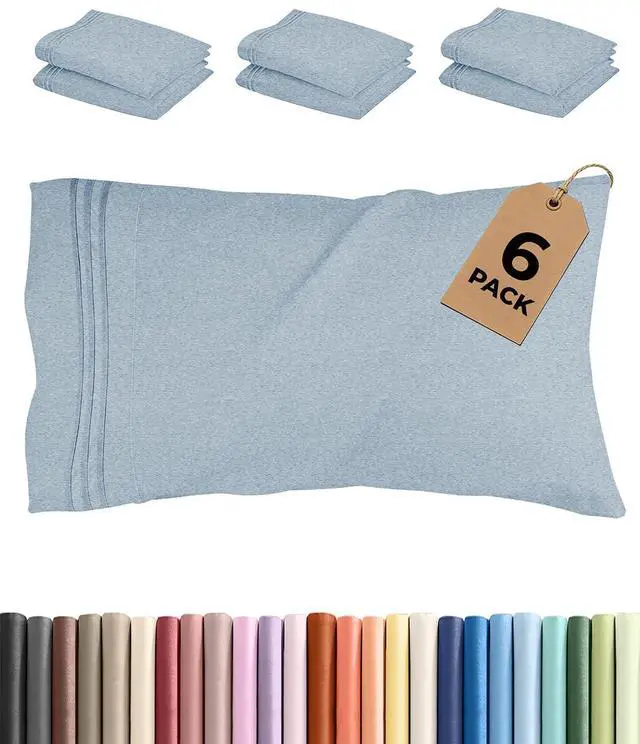 Main image of Standard Pillow Cases Set of 6 - Ultra Soft Hotel Quality Pillowcase Covers - Comfy & Wrinkle Free - Wrinkle & Fade Resistant - Soft, Machine Washable Pillow Protectors - 6 Piece Set - Heathered Blue