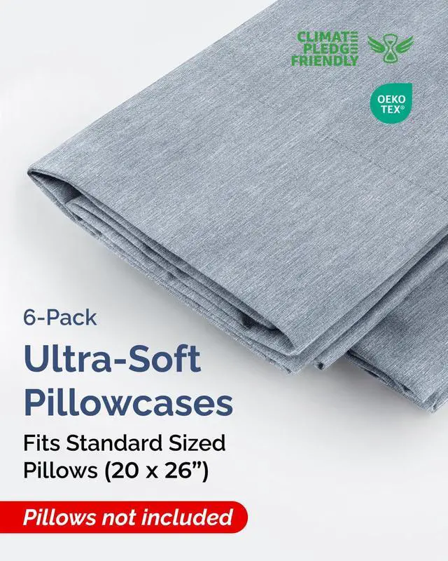 Alt view image 2 of 7 - Standard Pillow Cases Set of 6 - Ultra Soft Hotel Quality Pillowcase Covers - Comfy & Wrinkle Free - Wrinkle & Fade Resistant - Soft, Machine Washable Pillow Protectors - 6 Piece Set - Heathered Blue