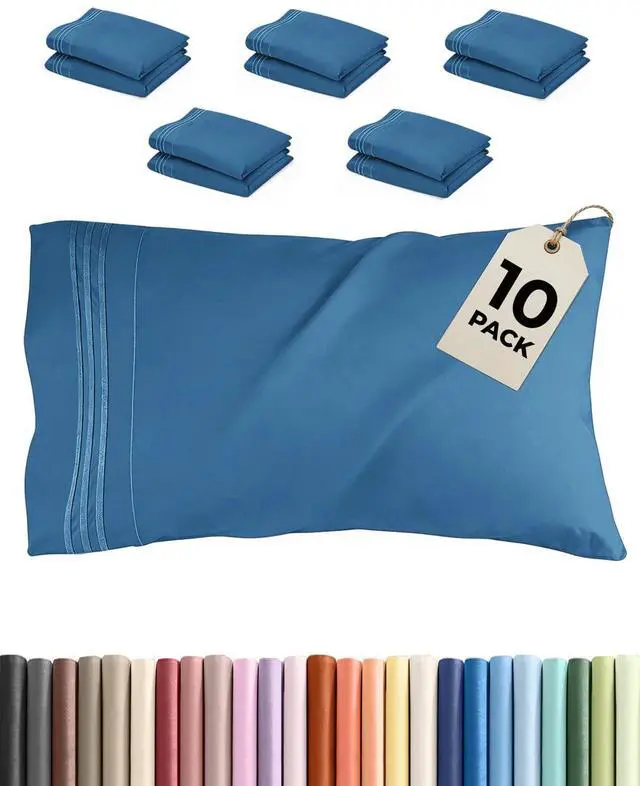 Main image of King Standard Pillow Cases Set of 10 - Ultra Soft Hotel Quality Pillowcase Covers - Cozy & Wrinkle Free - Stain & Fade Resistant - Soft, Machine Washable Pillow Protectors - 10 Piece Set - Denim Blue