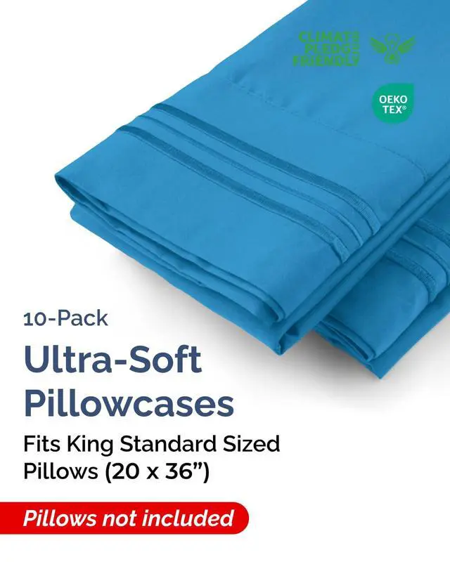 Alt view image 2 of 7 - King Standard Pillow Cases Set of 10 - Ultra Soft Hotel Quality Pillowcase Covers - Cozy & Wrinkle Free - Stain & Fade Resistant - Soft, Machine Washable Pillow Protectors - 10 Piece Set - Denim Blue