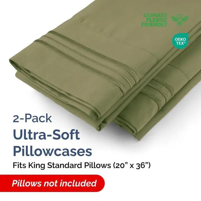 Alt view image 2 of 7 - King Standard Pillow Cases Set of 2 - Soft Hotel Quality Pillowcase Covers - Comfy, Cozy & Fade Free - Wrinkle Resistant - Machine Washable Pillow Protectors - 2 Piece Set - King Standard Sage Green