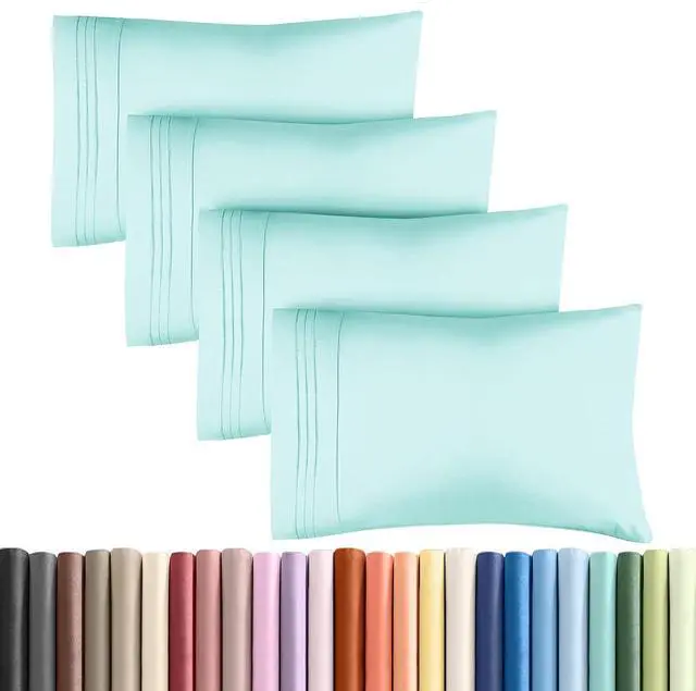 Main image of King Pillow Cases Set of 4 - Ultra Soft Hotel Quality Pillowcase Covers - Comfy, Cozy & Wrinkle Free - Shrinkage, Stain and Fade Resistant - Machine Washable Pillow Protectors - 4 Piece Set - Spa Blue