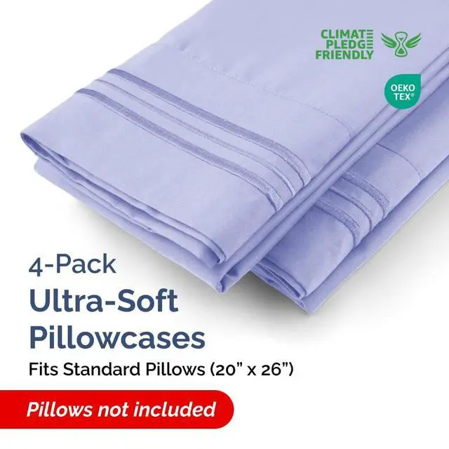Alt view image 2 of 7 - Standard Pillow Cases Set of 4 - Ultra Soft Hotel Quality Pillowcase Covers - Comfy Bedding for Women, Men, Kids & Teens - Machine Washable Pillow Protectors - 4 Piece Set - Standard Size Lavender