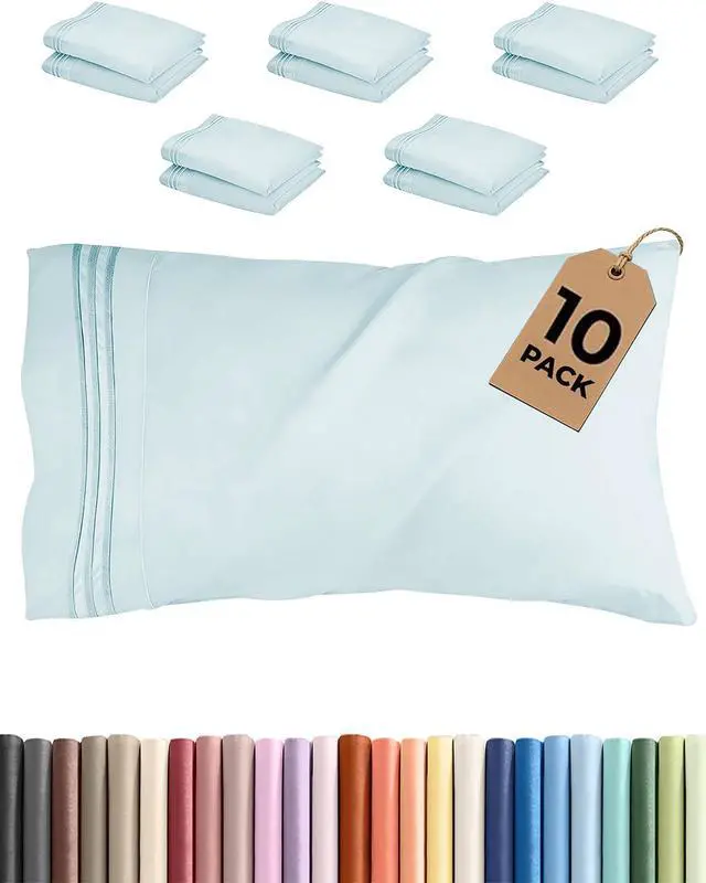 Main image of King Standard Pillow Cases Set of 10 - Ultra Soft Hotel Quality Pillowcase Covers - Comfy & Wrinkle Free - Shrink & Fade Resistant - Soft, Machine Washable Pillow Protectors - 10 Piece Set - Sky Blue