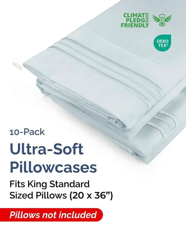 Alt view image 2 of 7 - King Standard Pillow Cases Set of 10 - Ultra Soft Hotel Quality Pillowcase Covers - Comfy & Wrinkle Free - Shrink & Fade Resistant - Soft, Machine Washable Pillow Protectors - 10 Piece Set - Sky Blue
