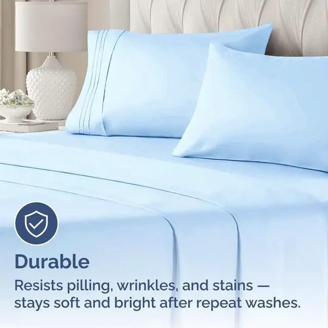Alt view image 4 of 7 - King Pillow Cases Set of 4 - Ultra Soft Hotel Quality Pillowcase Covers - Comfy, Cozy & Wrinkle Free - Shrinkage, Stain & Fade Resistant - Machine Washable Pillow Protectors - 4 Piece Set - Light Blue