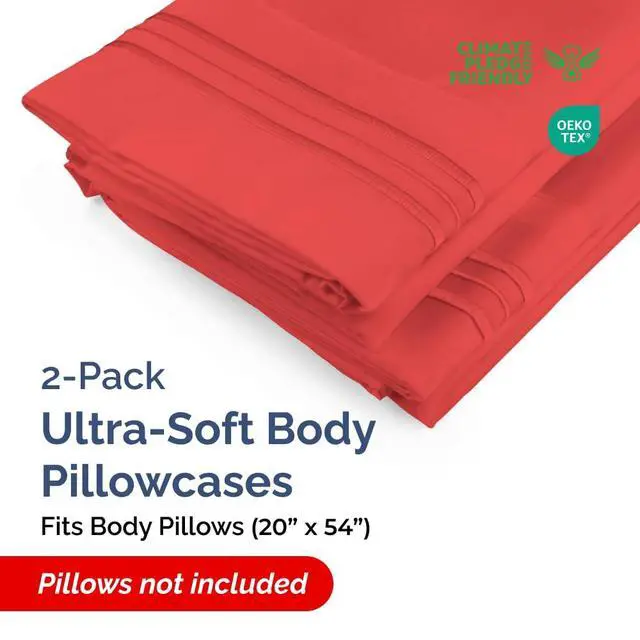 Alt view image 2 of 7 - Body Pillowcases Set of 2-20x54 Long Body Pillow Case - Soft Body Pillow Cover for Sleeping & Side Sleepers - Comfy, Wrinkle & Fade Free - Machine Washable w/Envelope Enclosure Red