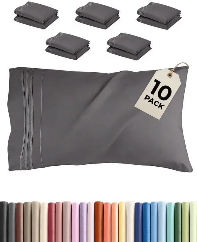Main image of King Standard Pillow Cases Set of 10 - Ultra Soft Hotel Quality Pillowcase Covers - Comfy & Wrinkle Free - Stain & Fade Resistant - Soft, Machine Washable Pillow Protectors - 10 Piece Set - Dark Grey