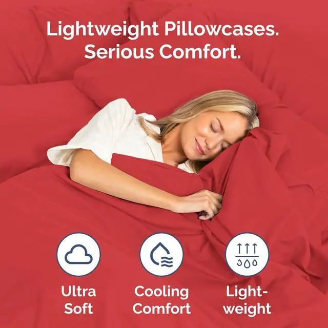 Alt view image 3 of 7 - Body Pillowcases Set of 2-20x54 Long Body Pillow Case - Soft Body Pillow Cover for Sleeping & Side Sleepers - Comfy, Wrinkle & Fade Free - Machine Washable w/Envelope Enclosure Red