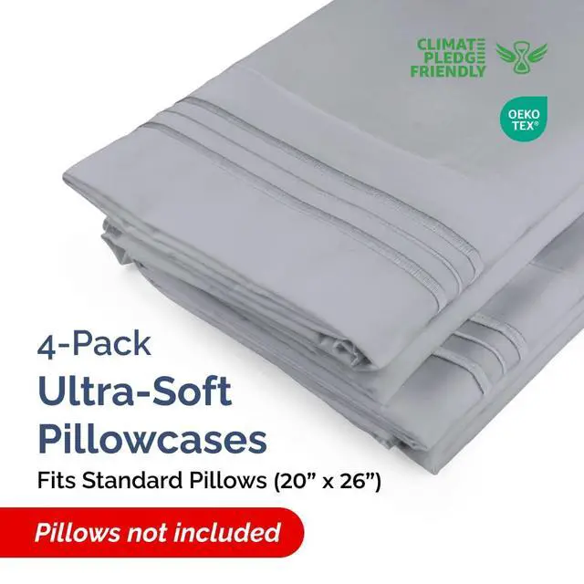 Alt view image 2 of 7 - Standard Pillow Cases Set of 4 - Ultra Soft Hotel Quality Pillowcase Covers - Comfy Bedding for Women, Men, Kids & Teens - Machine Washable Pillow Protectors - 4 Piece Set - Standard Size Steel Blue