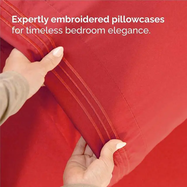 Alt view image 6 of 7 - Full Size 4 Piece Sheet Set - Comfy Breathable & Cooling Sheets - Hotel Luxury Bed Sheets for Women & Men - Deep Pockets, Easy-Fit, Extra Soft & Wrinkle Free Sheets - Red Oeko-Tex Bed Sheet Set