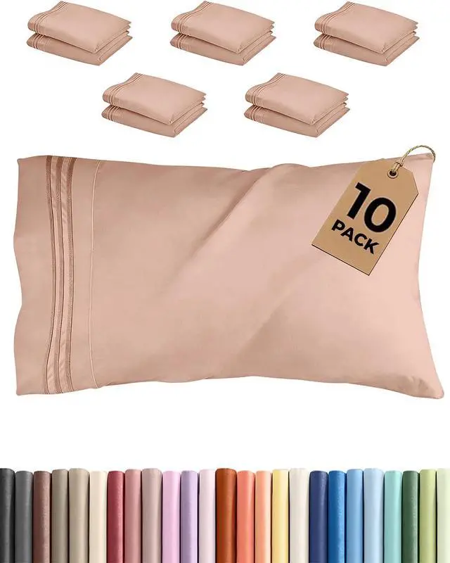 Main image of Queen Pillow Cases Set of 10 - Ultra Soft Hotel Quality Pillowcase Covers - Comfy & Wrinkle Free - Shrink & Fade Resistant - Soft, Easy-Care, Machine Washable Pillow Protectors - 10 Piece Set - Mauve