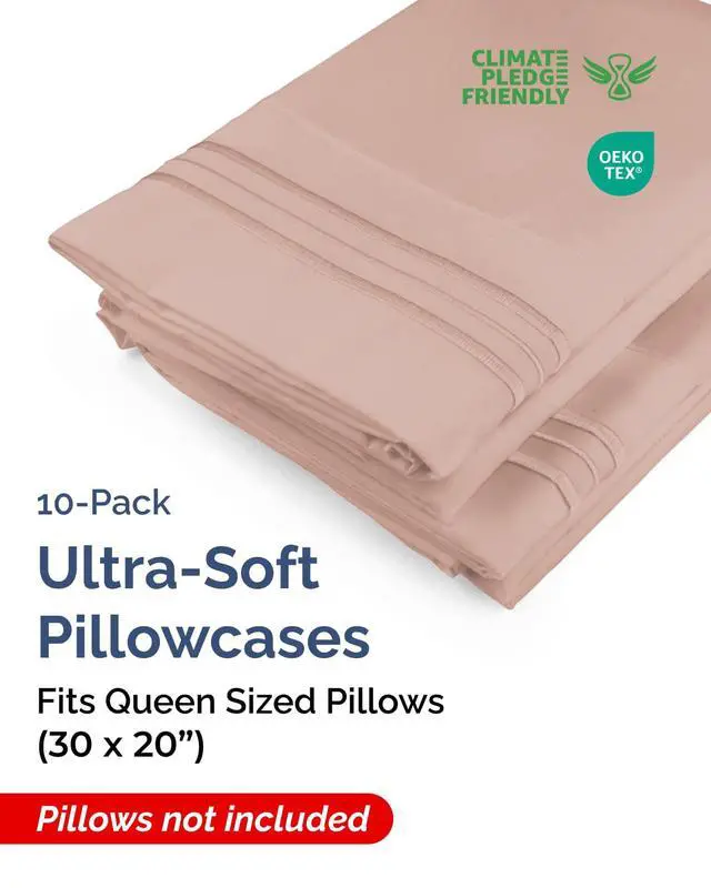 Alt view image 2 of 7 - Queen Pillow Cases Set of 10 - Ultra Soft Hotel Quality Pillowcase Covers - Comfy & Wrinkle Free - Shrink & Fade Resistant - Soft, Easy-Care, Machine Washable Pillow Protectors - 10 Piece Set - Mauve