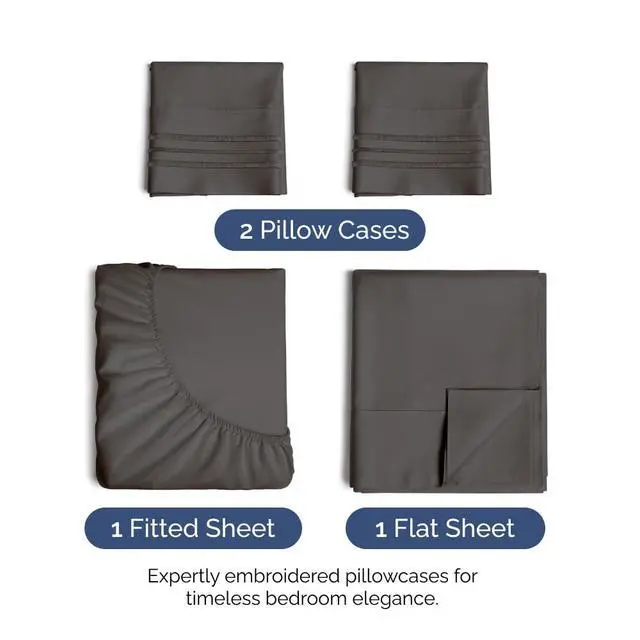 Alt view image 2 of 7 - Full Size 4 Piece Sheet Set - Comfy Breathable & Cooling Sheets - Hotel Luxury Bed Sheets for Women & Men - Deep Pockets, Easy-Fit, Extra Soft & Wrinkle Free Sheets - Charcoal Oeko-Tex Bed Sheet Set