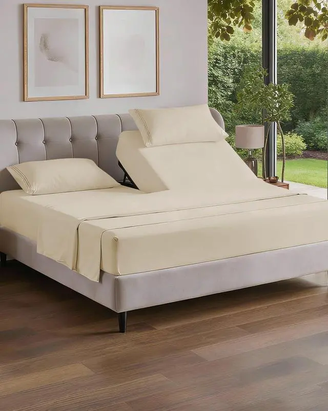 Main image of Flex Top Split Head King 4 Piece Sheet Set - Soft, Breathable & Cooling Bed Sheets Set - Hotel Luxury Bedding for Women & Men with Deep Pockets - Wrinkle Free & Fade Resistant - Oeko-Tex - Off White
