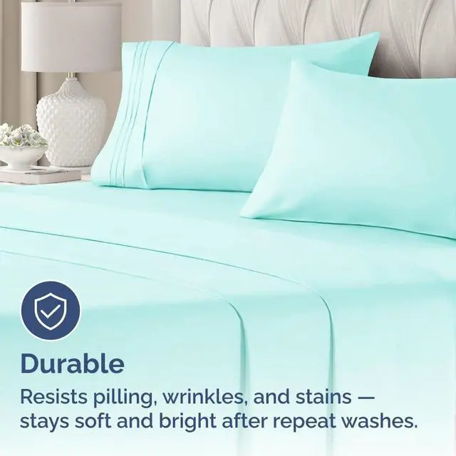 Alt view image 4 of 7 - King Pillow Cases Set of 4 - Ultra Soft Hotel Quality Pillowcase Covers - Comfy, Cozy & Wrinkle Free - Shrinkage, Stain and Fade Resistant - Machine Washable Pillow Protectors - 4 Piece Set - Spa Blue