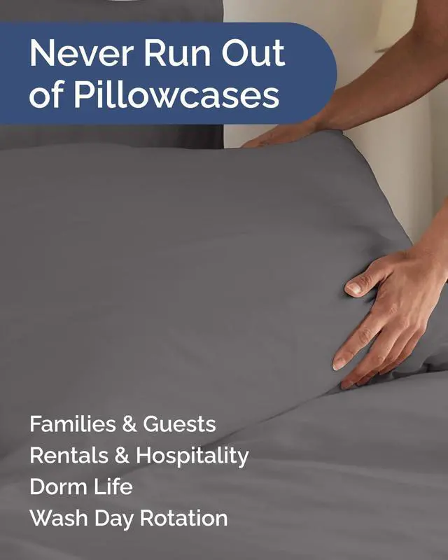 Alt view image 5 of 7 - King Standard Pillow Cases Set of 10 - Ultra Soft Hotel Quality Pillowcase Covers - Comfy & Wrinkle Free - Stain & Fade Resistant - Soft, Machine Washable Pillow Protectors - 10 Piece Set - Dark Grey
