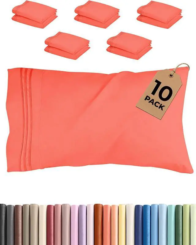Main image of Standard Pillow Cases Set of 10 - Ultra Soft Hotel Quality Pillowcase Covers - Cozy & Wrinkle Free - Shrink, Stain and Fade Resistant - Soft, Machine Washable Pillow Protectors - 10 Piece Set - Coral