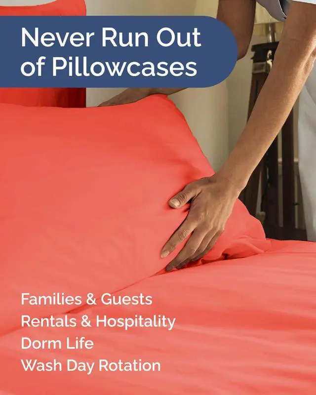 Alt view image 5 of 7 - Standard Pillow Cases Set of 10 - Ultra Soft Hotel Quality Pillowcase Covers - Cozy & Wrinkle Free - Shrink, Stain and Fade Resistant - Soft, Machine Washable Pillow Protectors - 10 Piece Set - Coral