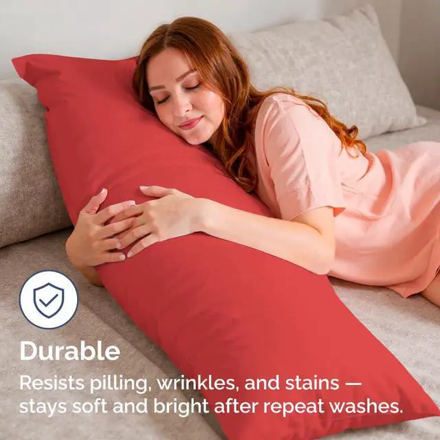 Alt view image 4 of 7 - Body Pillowcases Set of 2-20x54 Long Body Pillow Case - Soft Body Pillow Cover for Sleeping & Side Sleepers - Comfy, Wrinkle & Fade Free - Machine Washable w/Envelope Enclosure Red