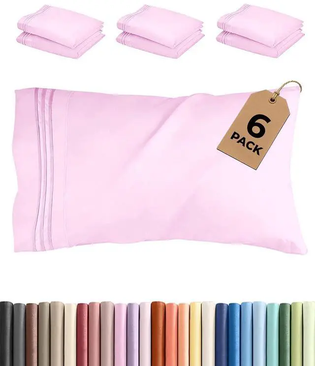 Main image of King Pillow Cases Set of 6 - Ultra Soft Hotel Quality Pillowcase Covers - Comfy & Wrinkle Free - Shrink, Stain and Fade Resistant - Soft, Machine Washable Pillow Protectors - 6 Piece Set - Light Pink