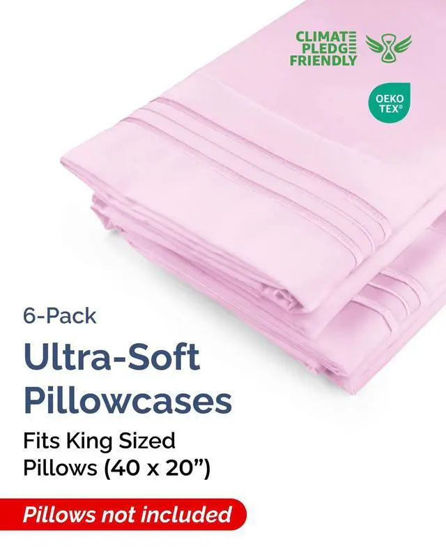 Alt view image 2 of 7 - King Pillow Cases Set of 6 - Ultra Soft Hotel Quality Pillowcase Covers - Comfy & Wrinkle Free - Shrink, Stain and Fade Resistant - Soft, Machine Washable Pillow Protectors - 6 Piece Set - Light Pink