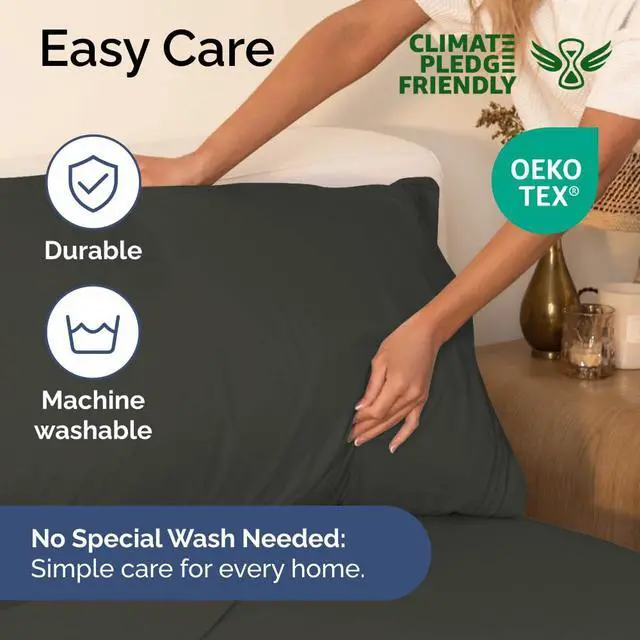 Alt view image 6 of 7 - Full Size 4 Piece Sheet Set - Comfy Breathable & Cooling Sheets - Hotel Luxury Bed Sheets for Women & Men - Deep Pockets, Easy-Fit, Extra Soft & Wrinkle Free Sheets - Charcoal Oeko-Tex Bed Sheet Set
