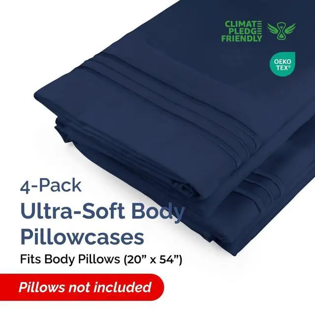 Alt view image 2 of 7 - Body Pillowcases Set of 4-20x54 Long Body Pillow Case - Soft Body Pillow Cover for Sleeping & Side Sleepers - Comfy, Breathable & Fade Free - Machine Washable with Envelope Enclosure - (Navy Blue)