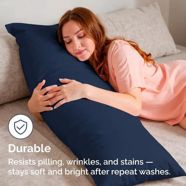 Alt view image 4 of 7 - Body Pillowcases Set of 4-20x54 Long Body Pillow Case - Soft Body Pillow Cover for Sleeping & Side Sleepers - Comfy, Breathable & Fade Free - Machine Washable with Envelope Enclosure - (Navy Blue)