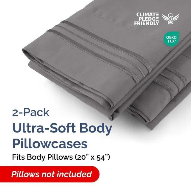 Alt view image 2 of 7 - Body Pillowcases Set of 2-20x54 Long Body Pillow Case - Soft Body Pillow Cover for Sleeping & Side Sleepers - Comfy, Breathable & Wrinkle Free - Machine Washable w/Envelope Enclosure (Dark Grey)