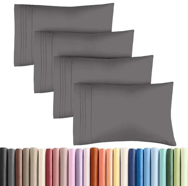 Main image of Queen Pillow Cases Set of 4 - Ultra Soft Hotel Quality Pillowcase Covers - Comfy, Cozy & Wrinkle Free - Shrinkage, Stain & Fade Resistant - Machine Washable Pillow Protectors - 4 Piece Set - Dark Grey
