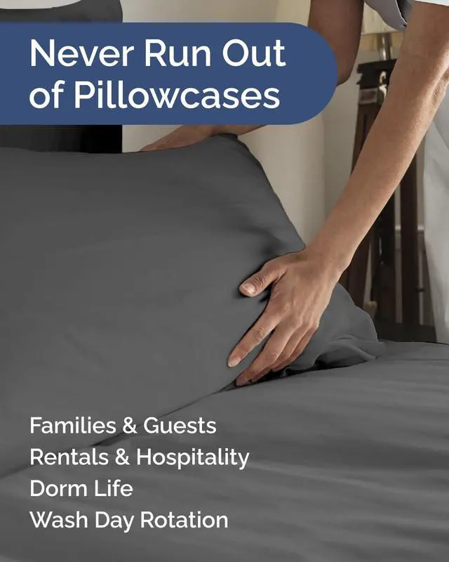 Alt view image 5 of 7 - Queen Pillow Cases Set of 8 - Ultra Soft Hotel Quality Pillowcase Covers - Comfy & Wrinkle Free - Stain & Fade Resistant - Soft, Easy-Care, Machine Washable Pillow Protectors - 8 Piece Set - Charcoal