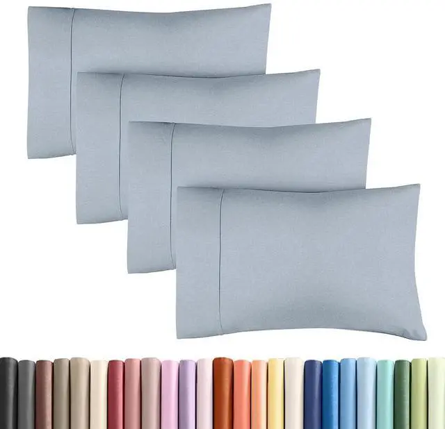 Main image of Standard Pillow Cases Set of 4 - Soft Hotel Quality Pillowcase Covers - Comfy Bedding for Women, Men, Kids & Teens - Machine Washable Pillow Protectors - 4 Piece Set - Standard Size Heathered Blue