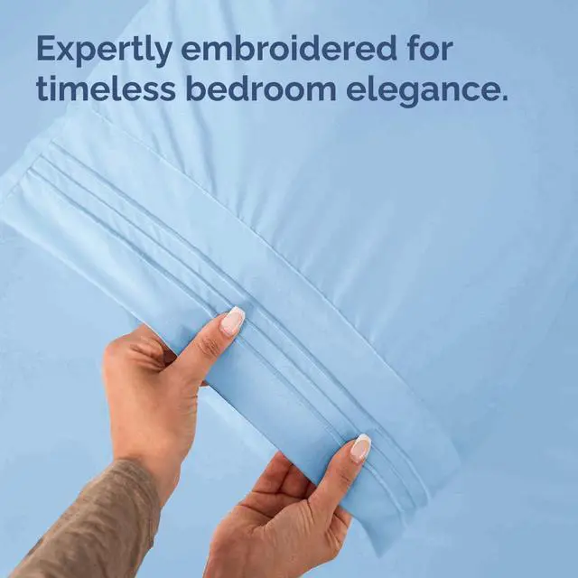 Alt view image 6 of 7 - Queen Pillow Cases Set of 4 - Ultra Soft Hotel Quality Pillowcase Covers - Comfy, Cozy & Wrinkle Free - Shrink, Stain & Fade Resistant - Machine Washable Pillow Protectors - 4 Piece Set - Light Blue