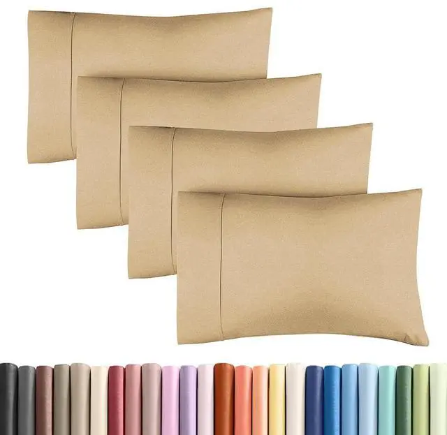 Main image of Standard Pillow Cases Set of 4 - Ultra Soft Hotel Quality Pillowcase Covers - Comfy Bedding for Women, Men, Kids & Teens - Machine Washable Pillow Protectors - 4 Piece - Standard Size Heathered Tan