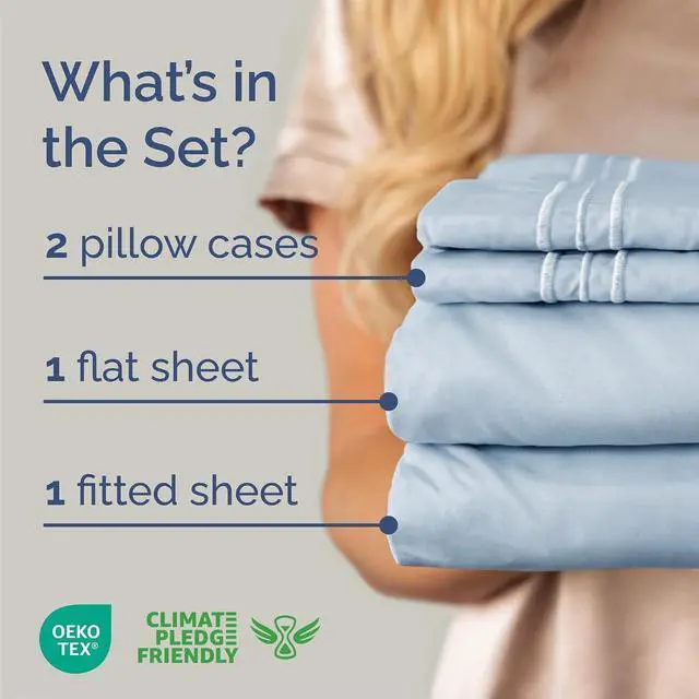 Alt view image 2 of 7 - Queen Size 4 Piece Sheet Set - Comfy Breathable & Cooling Sheets - Hotel Luxury Bed Sheets for Women & Men - Deep Pockets, Easy-Fit, Extra Soft & Wrinkle Free Sheets - Sky Blue Oeko-Tex Bed Sheet Set