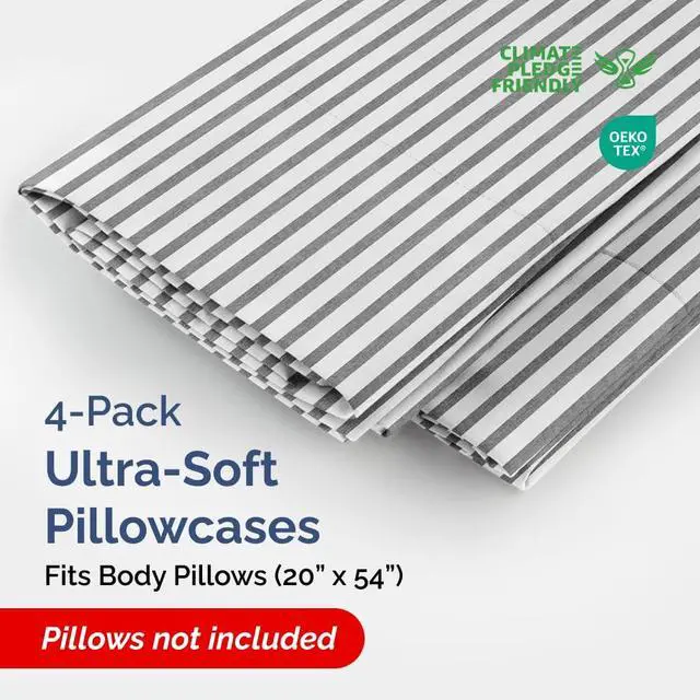 Alt view image 2 of 7 - Body Pillowcases Set of 4-20x54 Long Body Pillow Case - Soft Body Pillow Cover for Sleeping & Side Sleepers - Comfy, Breathable & Fade Free - Machine Washable w/Envelope Enclosure - (Grey Stripes)