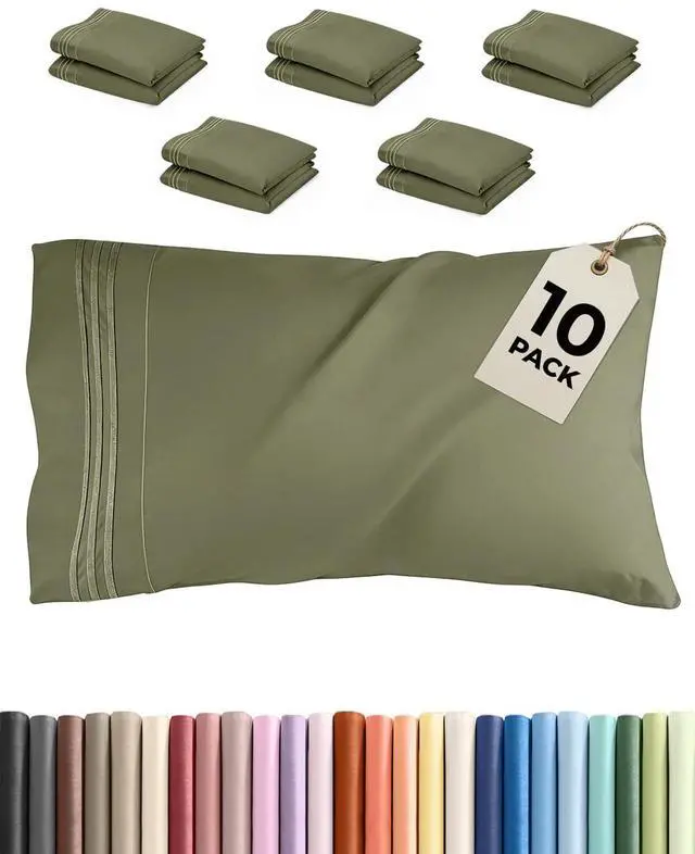 Main image of King Standard Pillow Cases Set of 10 - Ultra Soft Hotel Quality Pillowcase Covers - Cozy & Wrinkle Free - Stain & Fade Resistant - Soft, Machine Washable Pillow Protectors - 10 Piece Set - Sage Green