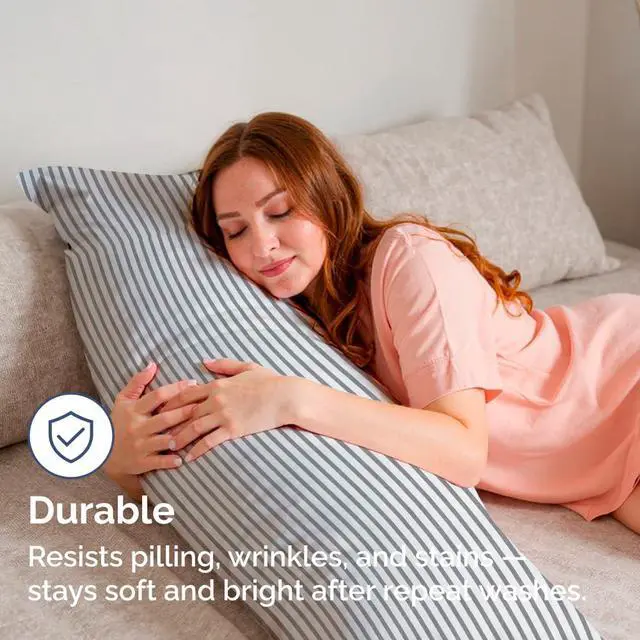 Alt view image 4 of 7 - Body Pillowcases Set of 4-20x54 Long Body Pillow Case - Soft Body Pillow Cover for Sleeping & Side Sleepers - Comfy, Breathable & Fade Free - Machine Washable w/Envelope Enclosure - (Grey Stripes)