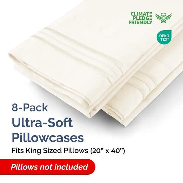 Alt view image 2 of 7 - King Pillow Cases Set of 8 - Ultra Soft Hotel Quality Pillowcase Covers - Comfy. Cozy & Wrinkle Free - Shrink, Stain and Fade Resistant - Machine Washable Pillow Protectors - 8 Piece Set - Off White