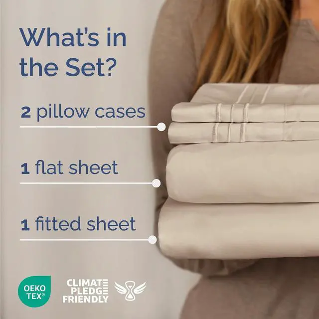 Alt view image 2 of 7 - Queen Size 4 Piece Sheet Set - Comfy Breathable & Cooling Sheets - Hotel Luxury Bed Sheets for Women & Men - Deep Pockets, Easy-Fit, Extra Soft and Wrinkle Free Sheets - Wheat Oeko-Tex Bed Sheet Set