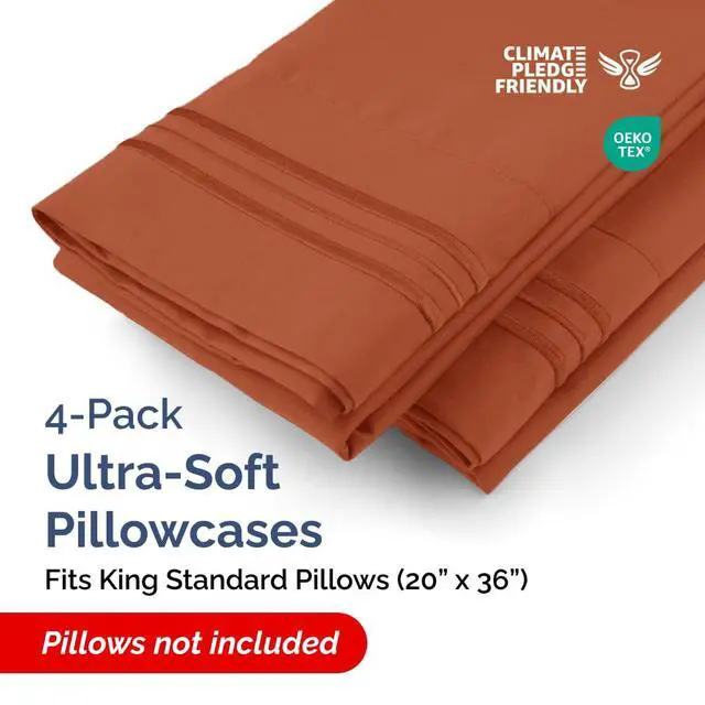 Alt view image 2 of 7 - King Standard Pillow Cases Set of 4 - Soft Hotel Quality Pillowcase Covers - Comfy Bedding for Women, Men, Kids & Teens - Machine Washable Pillow Protectors - 4 Piece Set - King Standard Terracotta
