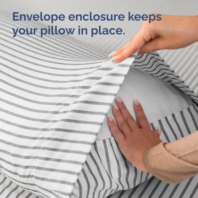 Alt view image 6 of 7 - Body Pillowcases Set of 4-20x54 Long Body Pillow Case - Soft Body Pillow Cover for Sleeping & Side Sleepers - Comfy, Breathable & Fade Free - Machine Washable w/Envelope Enclosure - (Grey Stripes)