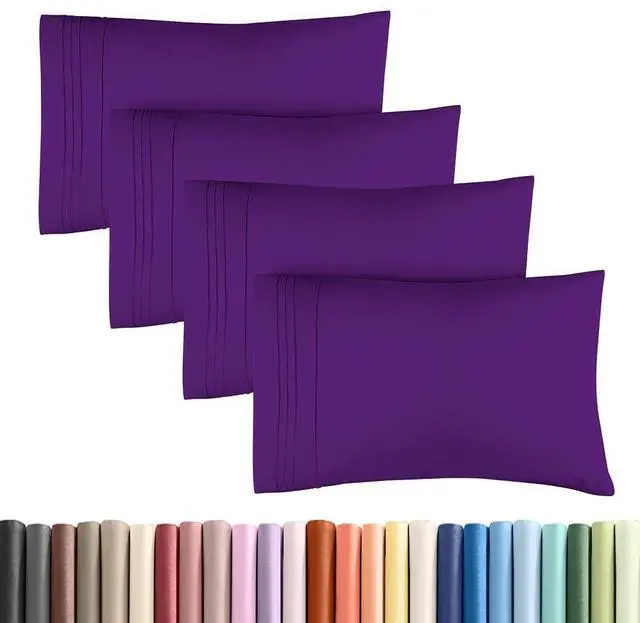 Main image of Standard Pillow Cases Set of 4 - Ultra Soft Hotel Quality Pillowcase Covers - Comfy Cozy Bedding for Women, Men, Kids & Teens - Machine Washable Pillow Protectors - 4 Piece Set - Standard Size Purple