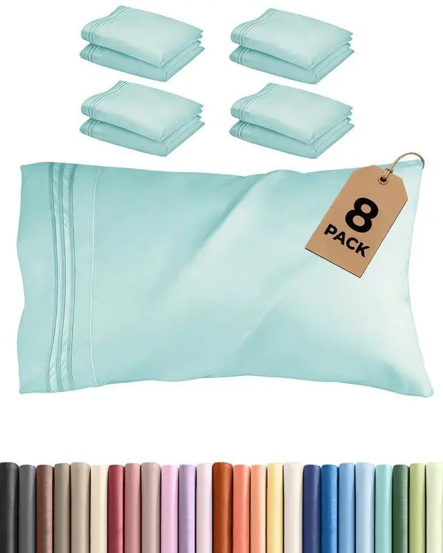 Main image of King Standard Pillow Cases Set of 8 - Ultra Soft Hotel Quality Pillowcase Covers - Cozy & Wrinkle Free - Shrink, Stain and Fade Resistant - Machine Washable Pillow Protectors - 8 Piece Set - Spa Blue